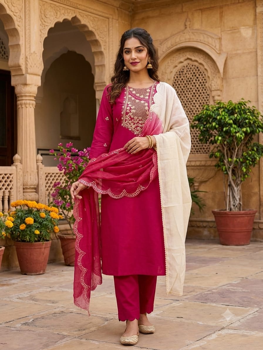 pent-plazzo   stitched suit with duptta 3 ps